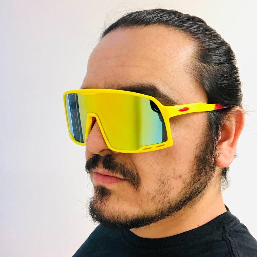 Sport Men Sunglasses Outdoor Yellow Frame Mirror Lens Beach Shades Lentes Gafas